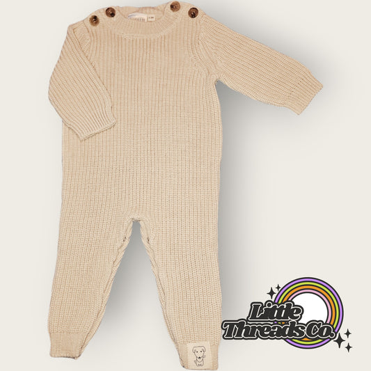 Knit Long Romper Beige